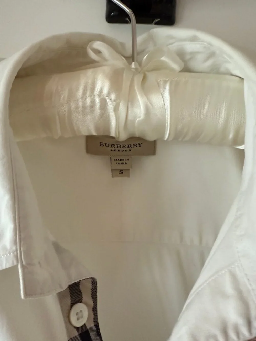Burberry London White Cotton Button Up Shirt Sz S Nova Check Trim Stretch - Picture 3 of 7